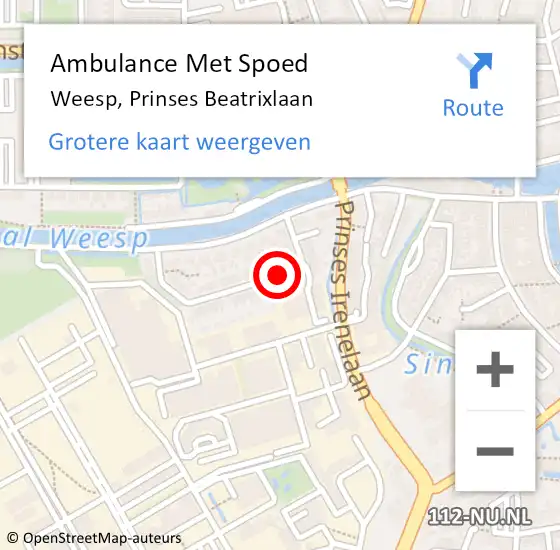 Locatie op kaart van de 112 melding: Ambulance Met Spoed Naar Weesp, Prinses Beatrixlaan op 21 april 2015 08:29