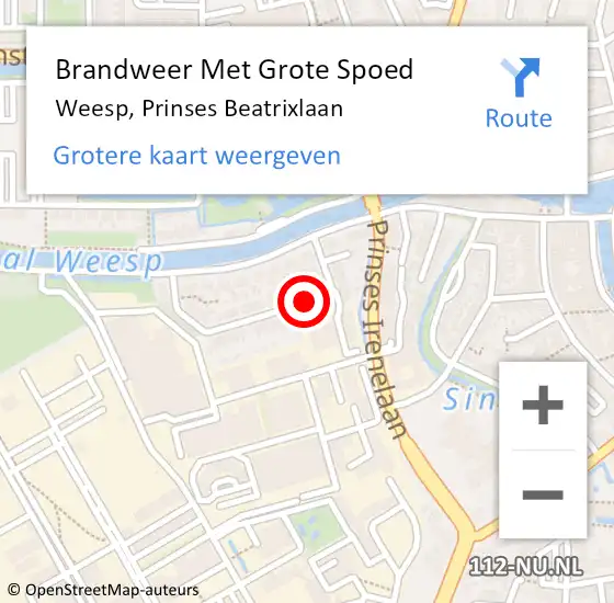 Locatie op kaart van de 112 melding: Brandweer Met Grote Spoed Naar Weesp, Prinses Beatrixlaan op 21 april 2015 08:33