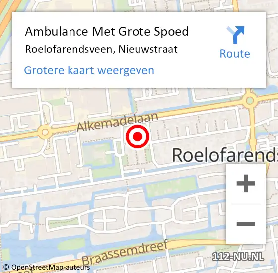 Locatie op kaart van de 112 melding: Ambulance Met Grote Spoed Naar Roelofarendsveen, Nieuwstraat op 21 april 2015 09:31