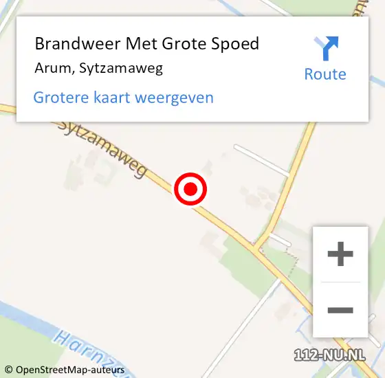 Locatie op kaart van de 112 melding: Brandweer Met Grote Spoed Naar Arum, Sytzamaweg op 5 november 2013 17:12