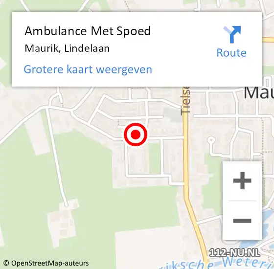 Locatie op kaart van de 112 melding: Ambulance Met Spoed Naar Maurik, Lindelaan op 21 april 2015 12:14