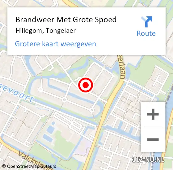 Locatie op kaart van de 112 melding: Brandweer Met Grote Spoed Naar Hillegom, Tongelaer op 21 april 2015 12:51