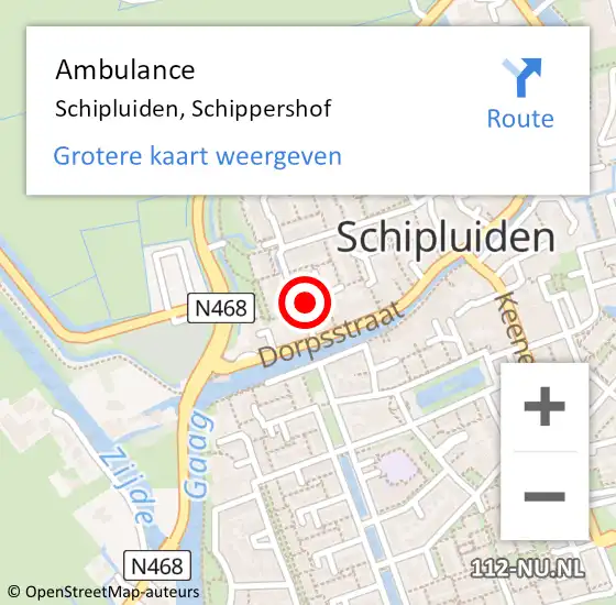 Locatie op kaart van de 112 melding: Ambulance Schipluiden, Schippershof op 21 april 2015 12:58