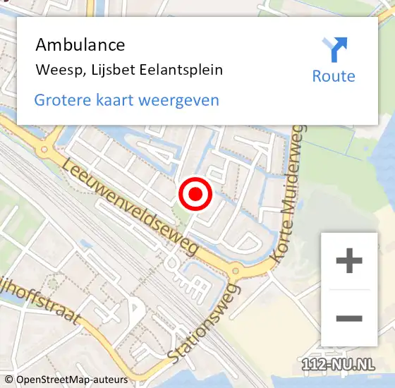 Locatie op kaart van de 112 melding: Ambulance Weesp, Lijsbet Eelantsplein op 21 april 2015 13:09