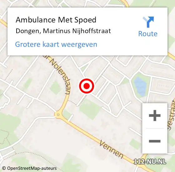 Locatie op kaart van de 112 melding: Ambulance Met Spoed Naar Dongen, Martinus Nijhoffstraat op 21 april 2015 14:40