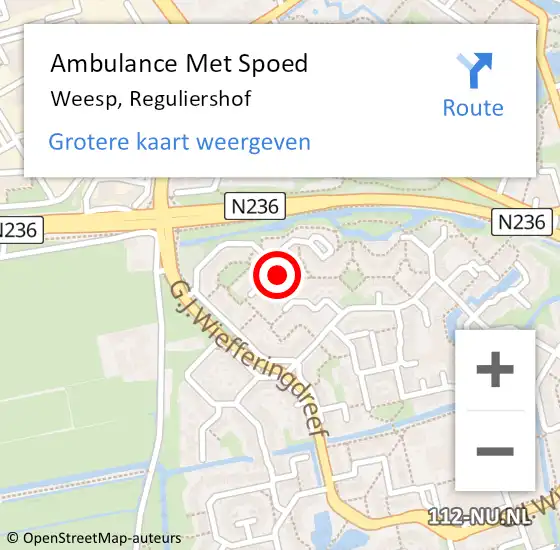 Locatie op kaart van de 112 melding: Ambulance Met Spoed Naar Weesp, Reguliershof op 21 april 2015 16:07