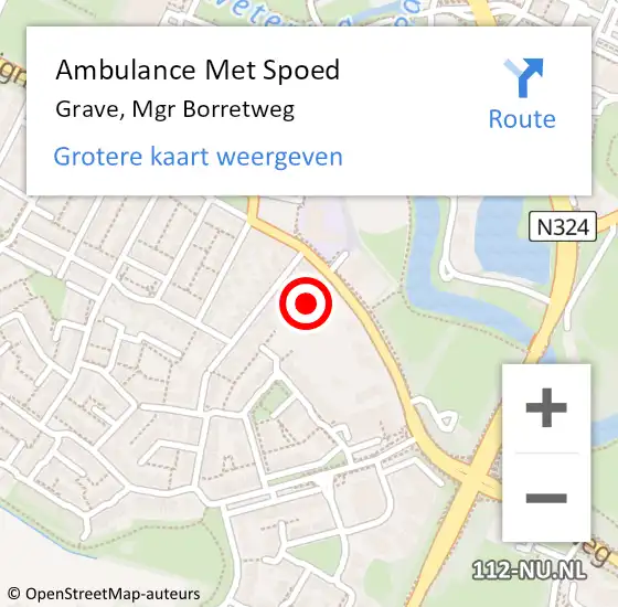 Locatie op kaart van de 112 melding: Ambulance Met Spoed Naar Grave, Borretweg op 21 april 2015 16:39