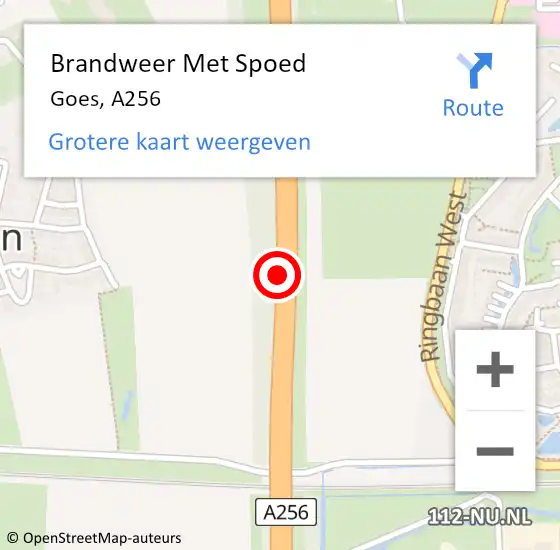 Locatie op kaart van de 112 melding: Brandweer Met Spoed Naar Goes, A256 op 21 april 2015 16:55