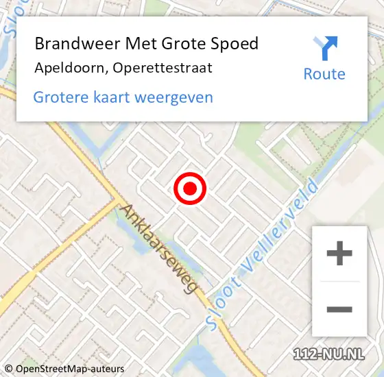 Locatie op kaart van de 112 melding: Brandweer Met Grote Spoed Naar Apeldoorn, Operettestraat op 21 april 2015 17:01