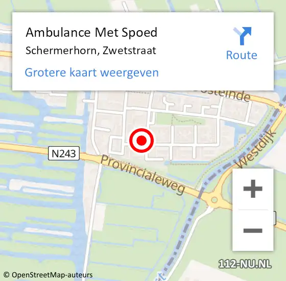 Locatie op kaart van de 112 melding: Ambulance Met Spoed Naar Schermerhorn, Zwetstraat op 21 april 2015 17:10