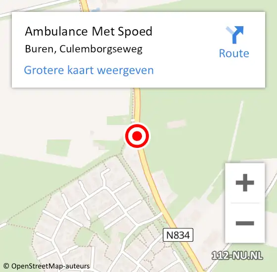 Locatie op kaart van de 112 melding: Ambulance Met Spoed Naar Buren, Culemborgseweg op 21 april 2015 17:19