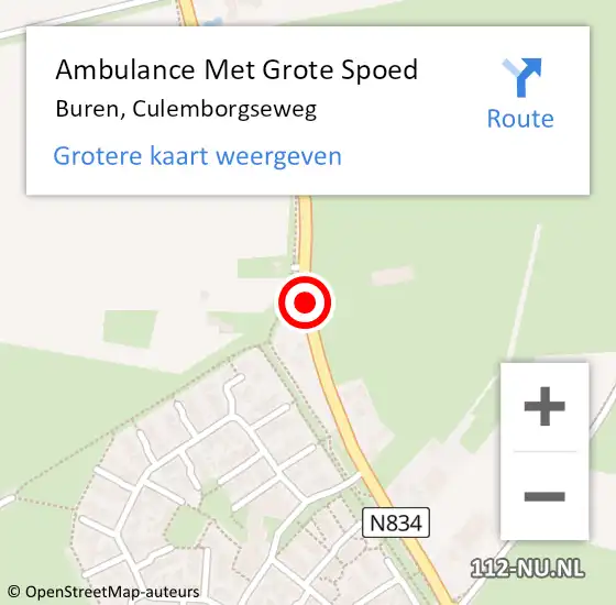 Locatie op kaart van de 112 melding: Ambulance Met Grote Spoed Naar Buren, Culemborgseweg op 21 april 2015 17:20