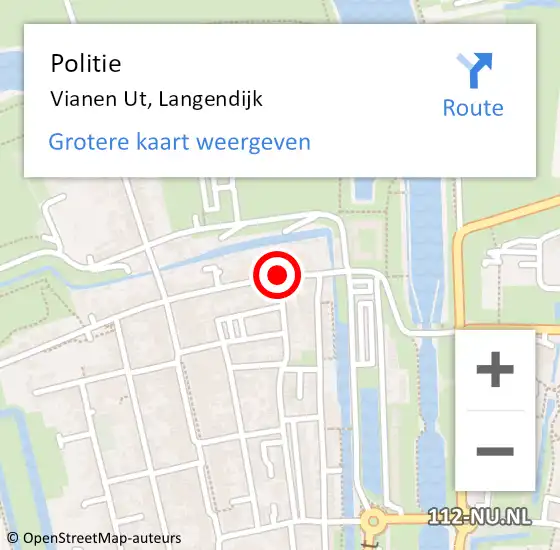 Locatie op kaart van de 112 melding: Politie Vianen Ut, Langendijk op 21 april 2015 17:21