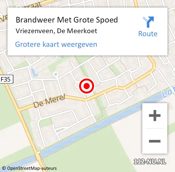 Locatie op kaart van de 112 melding: Brandweer Met Grote Spoed Naar Vriezenveen, De Meerkoet op 21 april 2015 17:21