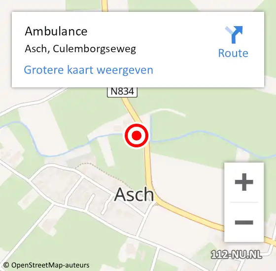 Locatie op kaart van de 112 melding: Ambulance Asch, Culemborgseweg op 21 april 2015 17:26