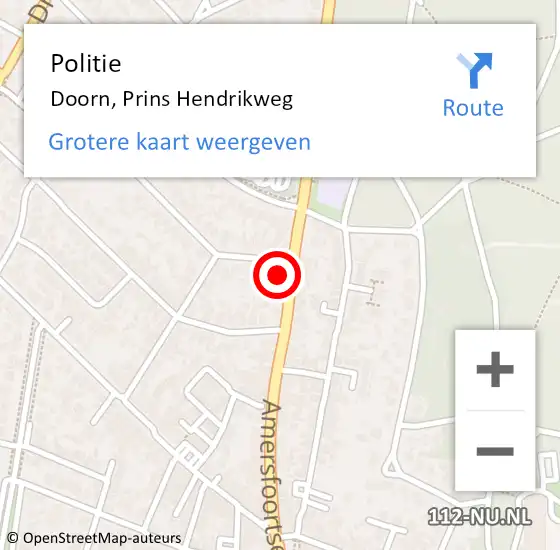 Locatie op kaart van de 112 melding: Politie Doorn, Prins Hendrikweg op 21 april 2015 17:41