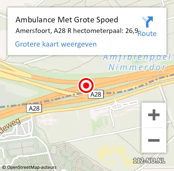 Locatie op kaart van de 112 melding: Ambulance Met Grote Spoed Naar Amersfoort, A28 L hectometerpaal: 21,6 op 21 april 2015 17:48