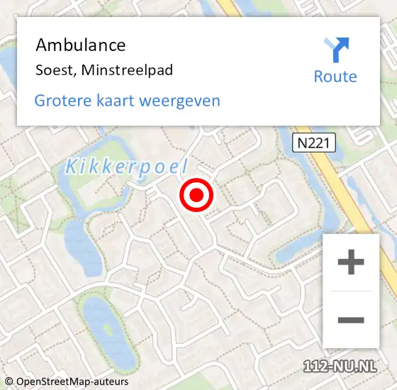 Locatie op kaart van de 112 melding: Ambulance Soest, Minstreelpad op 21 april 2015 17:52