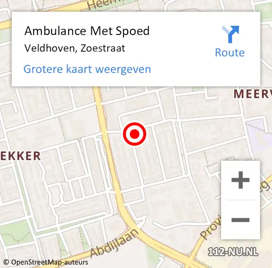 Locatie op kaart van de 112 melding: Ambulance Met Spoed Naar Veldhoven, Zoestraat op 21 april 2015 18:16