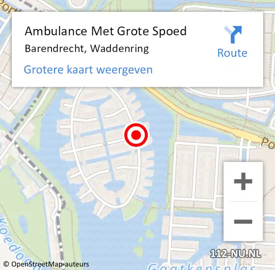 Locatie op kaart van de 112 melding: Ambulance Met Grote Spoed Naar Barendrecht, Waddenring op 21 april 2015 18:28