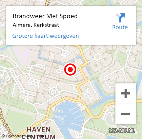 Locatie op kaart van de 112 melding: Brandweer Met Spoed Naar Almere, Kerkstraat op 21 april 2015 19:41