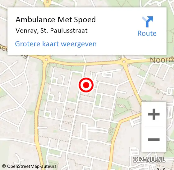 Locatie op kaart van de 112 melding: Ambulance Met Spoed Naar Venray, St. Paulusstraat op 21 april 2015 20:43