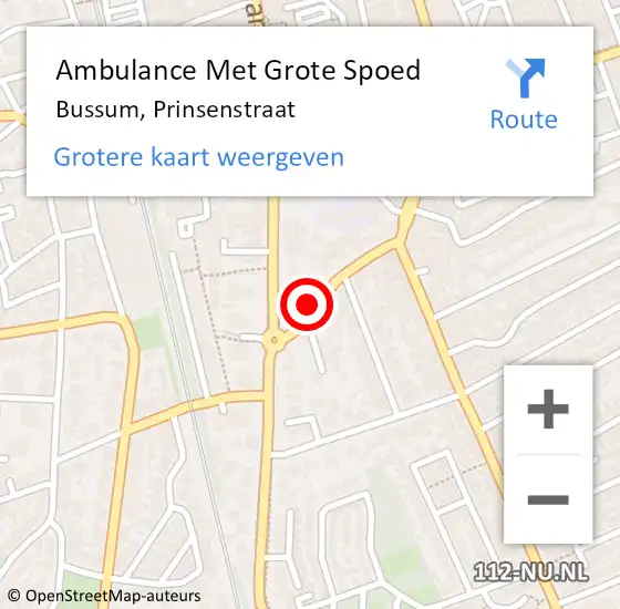Locatie op kaart van de 112 melding: Ambulance Met Grote Spoed Naar Bussum, Prinsenstraat op 21 april 2015 21:33