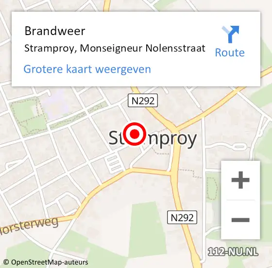 Locatie op kaart van de 112 melding: Brandweer Stramproy, Monseigneur Nolensstraat op 22 april 2015 08:19