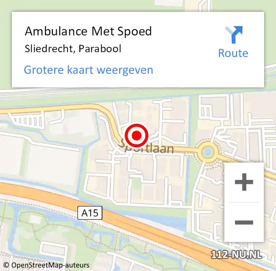 Locatie op kaart van de 112 melding: Ambulance Met Spoed Naar Sliedrecht, Parabool op 22 april 2015 08:23