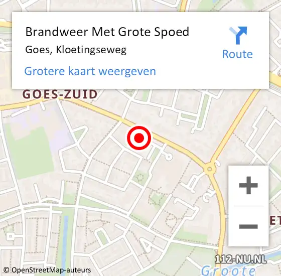 Locatie op kaart van de 112 melding: Brandweer Met Grote Spoed Naar Goes, Kloetingseweg op 22 april 2015 08:50