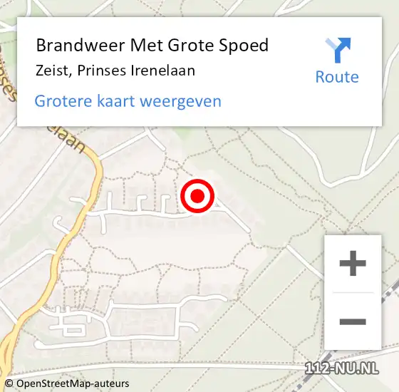 Locatie op kaart van de 112 melding: Brandweer Met Grote Spoed Naar Zeist, Prinses Irenelaan op 22 april 2015 09:35