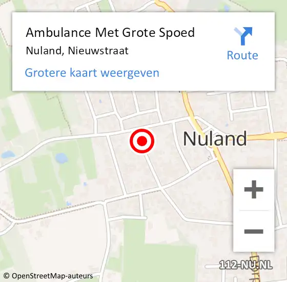 Locatie op kaart van de 112 melding: Ambulance Met Grote Spoed Naar Nuland, Nieuwstraat op 22 april 2015 11:02