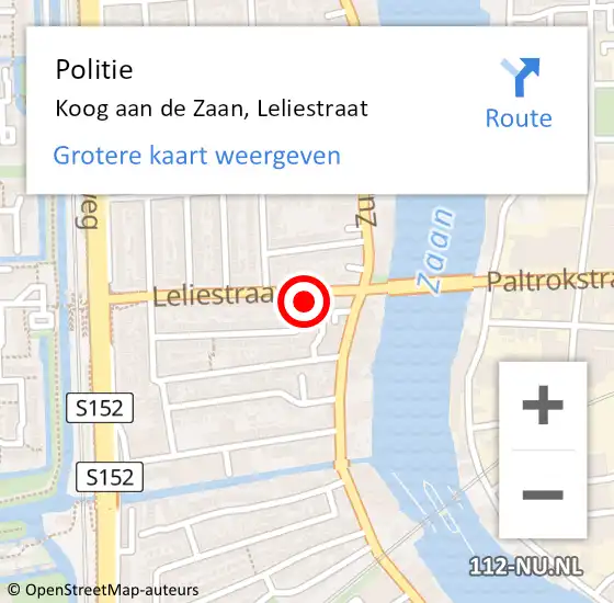 Locatie op kaart van de 112 melding: Politie Koog aan de Zaan, Leliestraat op 22 april 2015 11:44