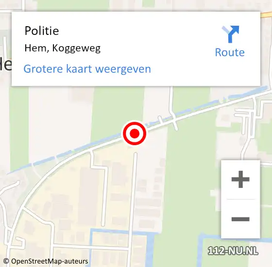 Locatie op kaart van de 112 melding: Politie Hem, Koggeweg op 22 april 2015 12:10