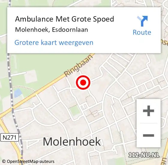 Locatie op kaart van de 112 melding: Ambulance Met Grote Spoed Naar Molenhoek, Esdoornlaan op 22 april 2015 14:07