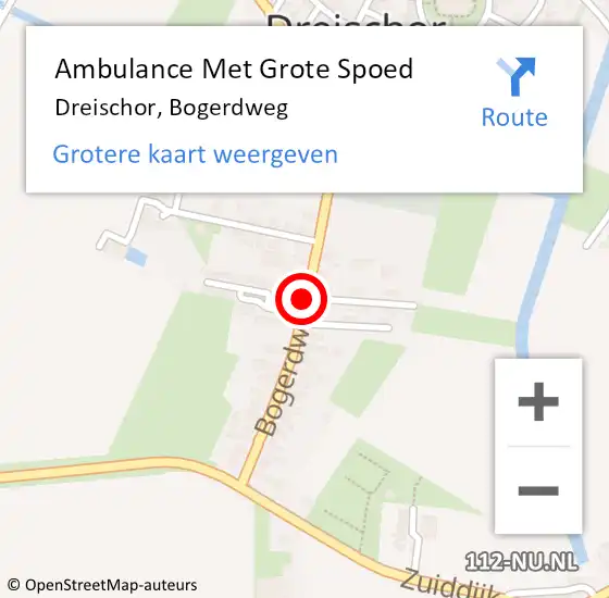 Locatie op kaart van de 112 melding: Ambulance Met Grote Spoed Naar Dreischor, Bogerdweg op 22 april 2015 15:23