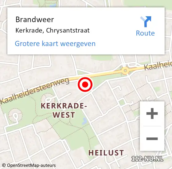 Locatie op kaart van de 112 melding: Brandweer Kerkrade, Chrysantstraat op 22 april 2015 17:25