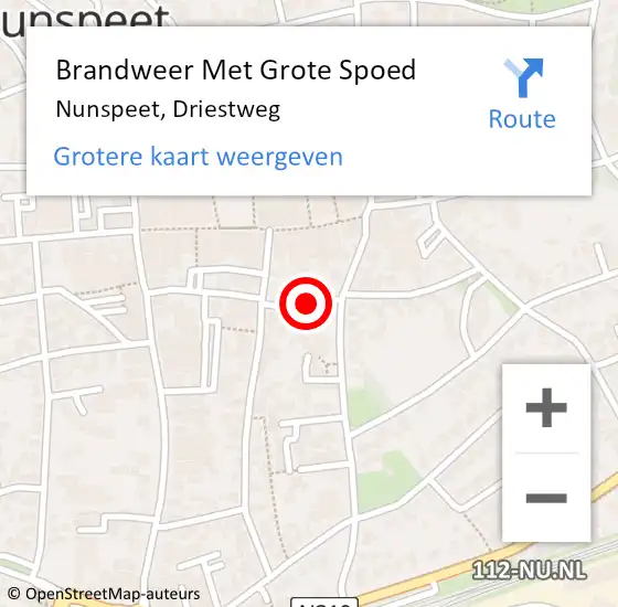 Locatie op kaart van de 112 melding: Brandweer Met Grote Spoed Naar Nunspeet, Driestweg op 22 april 2015 18:56