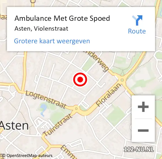 Locatie op kaart van de 112 melding: Ambulance Met Grote Spoed Naar Asten, Violenstraat op 22 april 2015 19:06