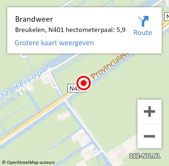 Locatie op kaart van de 112 melding: Brandweer Breukelen, N401 hectometerpaal: 5,9 op 22 april 2015 19:21