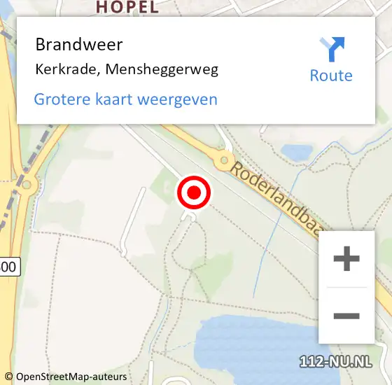 Locatie op kaart van de 112 melding: Brandweer Kerkrade, Mensheggerweg op 22 april 2015 19:23