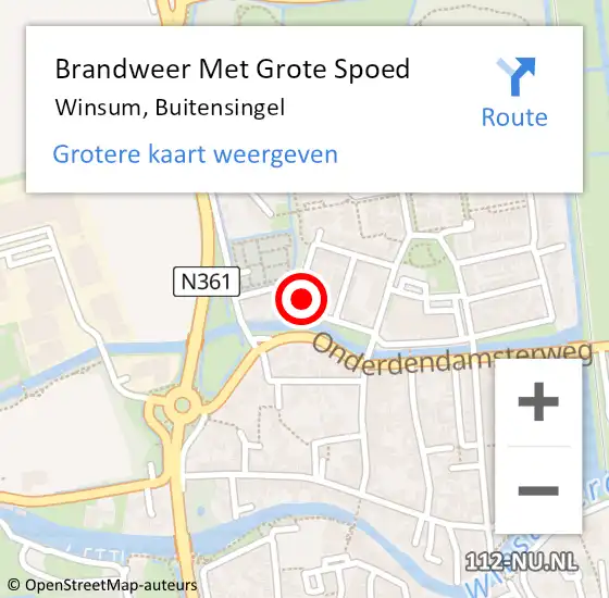 Locatie op kaart van de 112 melding: Brandweer Met Grote Spoed Naar Winsum, Buitensingel op 22 april 2015 19:29