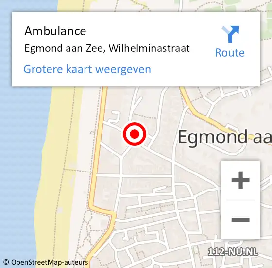 Locatie op kaart van de 112 melding: Ambulance Egmond aan Zee, Wilhelminastraat op 22 april 2015 19:40