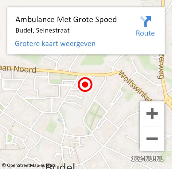 Locatie op kaart van de 112 melding: Ambulance Met Grote Spoed Naar Budel, Seinestraat op 22 april 2015 19:55