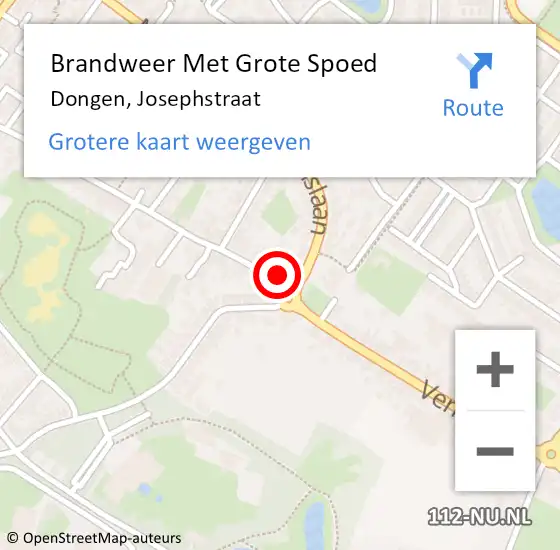 Locatie op kaart van de 112 melding: Brandweer Met Grote Spoed Naar Dongen, Josephstraat op 22 april 2015 21:27