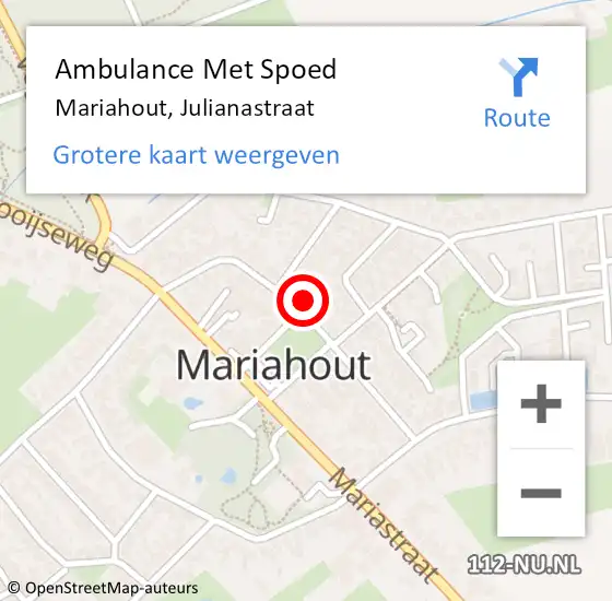 Locatie op kaart van de 112 melding: Ambulance Met Spoed Naar Mariahout, Julianastraat op 23 april 2015 01:12