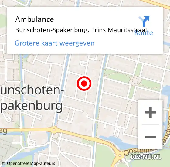 Locatie op kaart van de 112 melding: Ambulance Bunschoten-Spakenburg, Prins Mauritsstraat op 23 april 2015 02:09