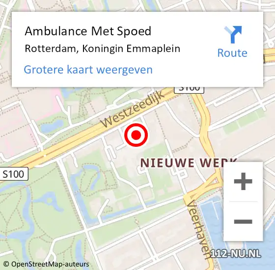 Locatie op kaart van de 112 melding: Ambulance Met Spoed Naar Rotterdam, Koningin Emmaplein op 23 april 2015 02:48