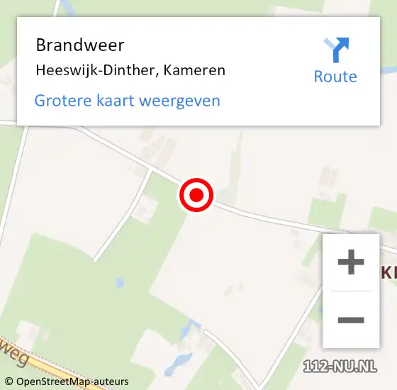 Locatie op kaart van de 112 melding: Brandweer Heeswijk-Dinther, Kameren op 24 april 2015 18:01