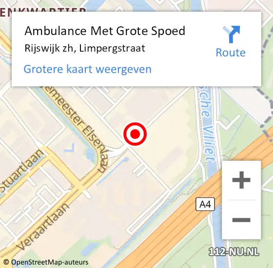 Locatie op kaart van de 112 melding: Ambulance Met Grote Spoed Naar Rijswijk zh, Limpergstraat op 24 april 2015 19:20